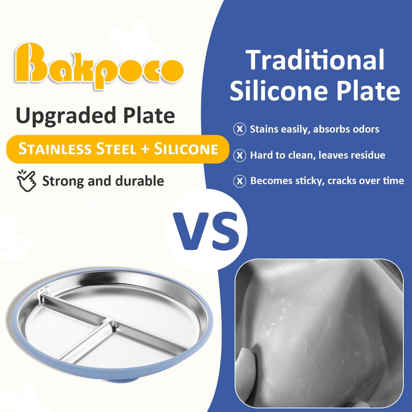 Stainless Steel Baby Plate with Suction, 9” Divided Toddler Plates with Removable Silicone Sleeves for Kids, Non-Toxic Non-Slip Unbreakable Dishwasher Safe Dinnerware Set of 2, Pink & Beige