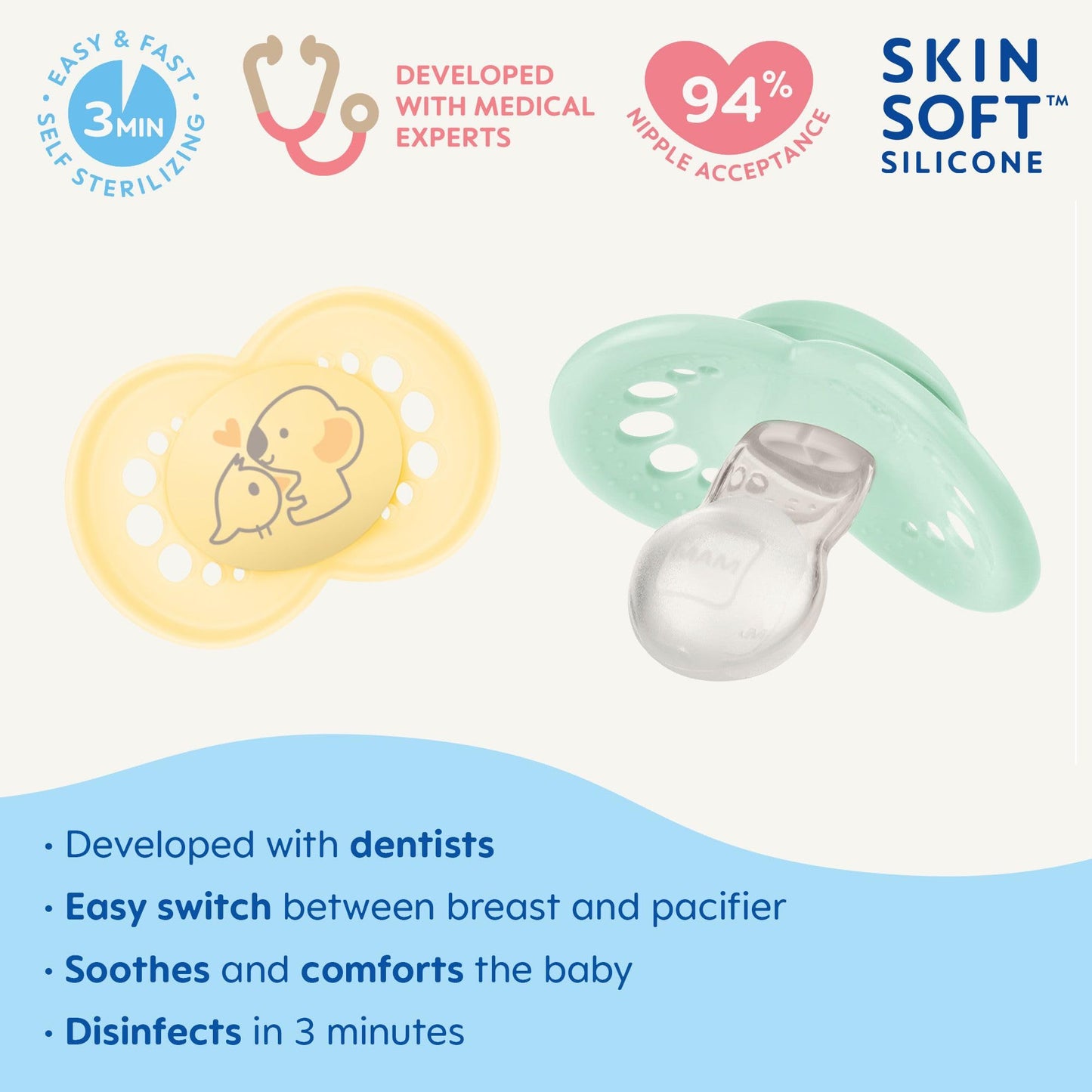 MAM Original Matte Baby Pacifiers, Binky for 6-16 Months, BPA-Free Silicone Nipple, Easy to Clean, Best for Breastfed Babies, Developed with Medical Experts, 2 Count Binkies with Sterilizer Case