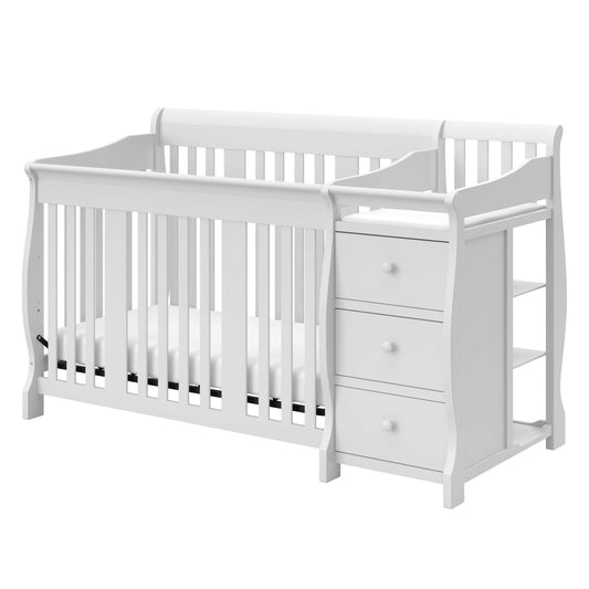 Storkcraft Portofino 5-in-1 Convertible Crib and Changer (Espresso) – Crib and Changing -Table Combo with 3 Drawers, Includes Baby Changing Pad, Converts to Full-Size Bed