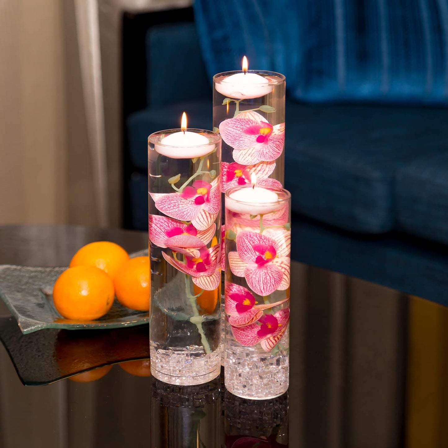 Artificial Phalaenopsis with Candles Diamond Lace Nearly Natural Orchid for Table Centerpiece Wedding Party Home Bar Restaurant Festival Decoration Pink Suit