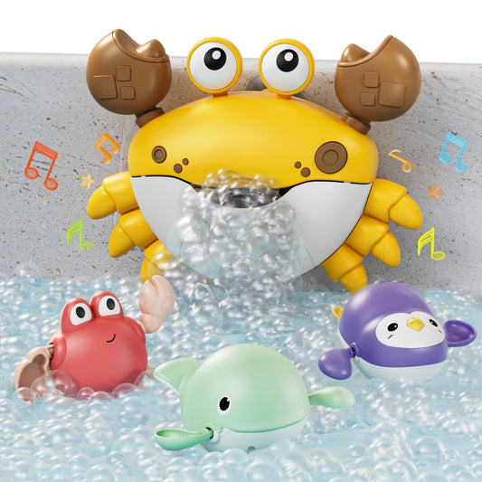 TUMAMA Baby Bath Toy,Bath Bubble Maker Machine with Music,3 Wind-Up Bathtub Toys,Crab Shower Water Toy for Toddlers Kids Boys Grils,4 Pieces