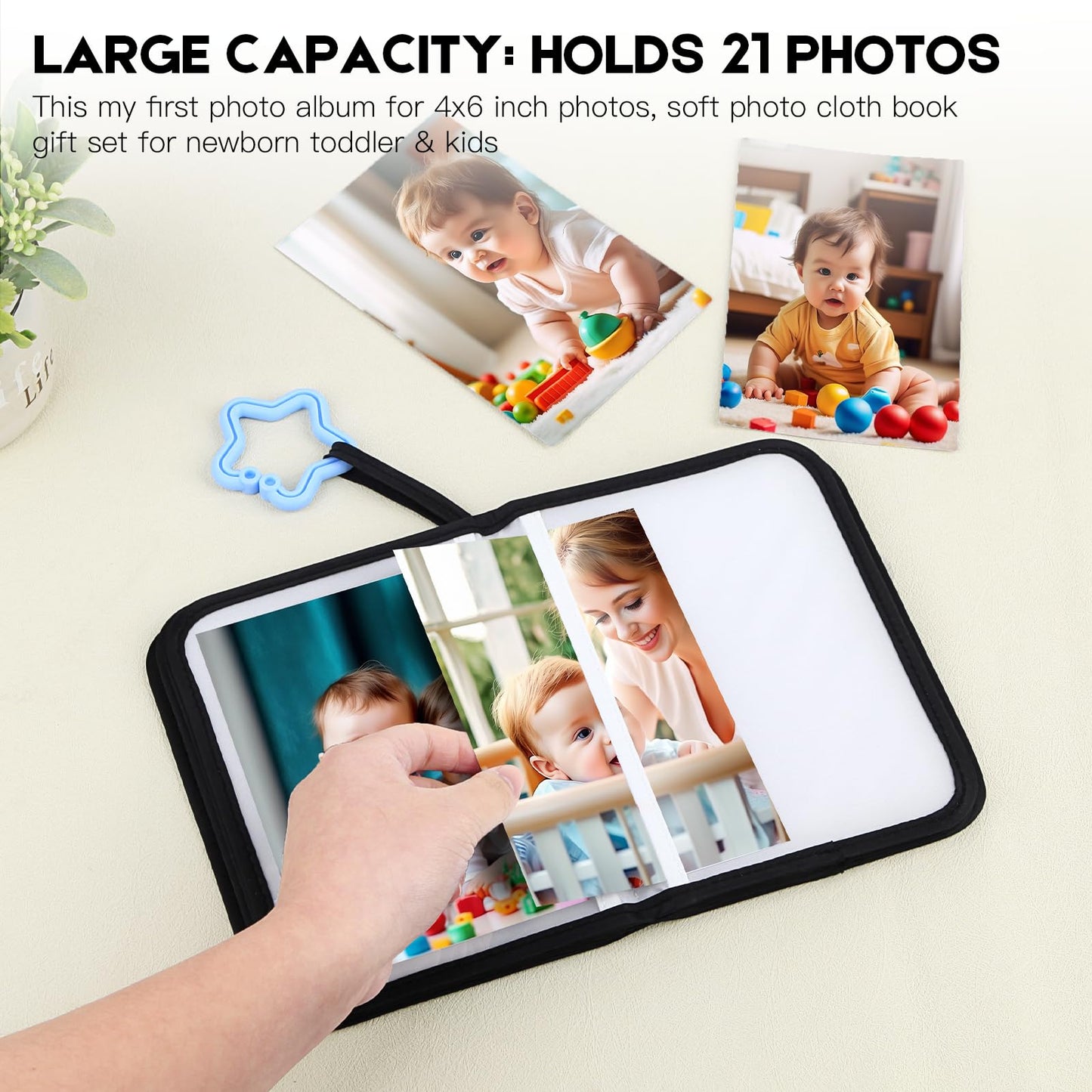 Baby's My First Photo Album for Baby Holds 21 4x6 Photos, Baby Photo Album Soft Cloth Family Book, My First Family Album for 4x6 Baby Shower Kids Toddlers Family Pictures, Toddler Photo Album (Blue)