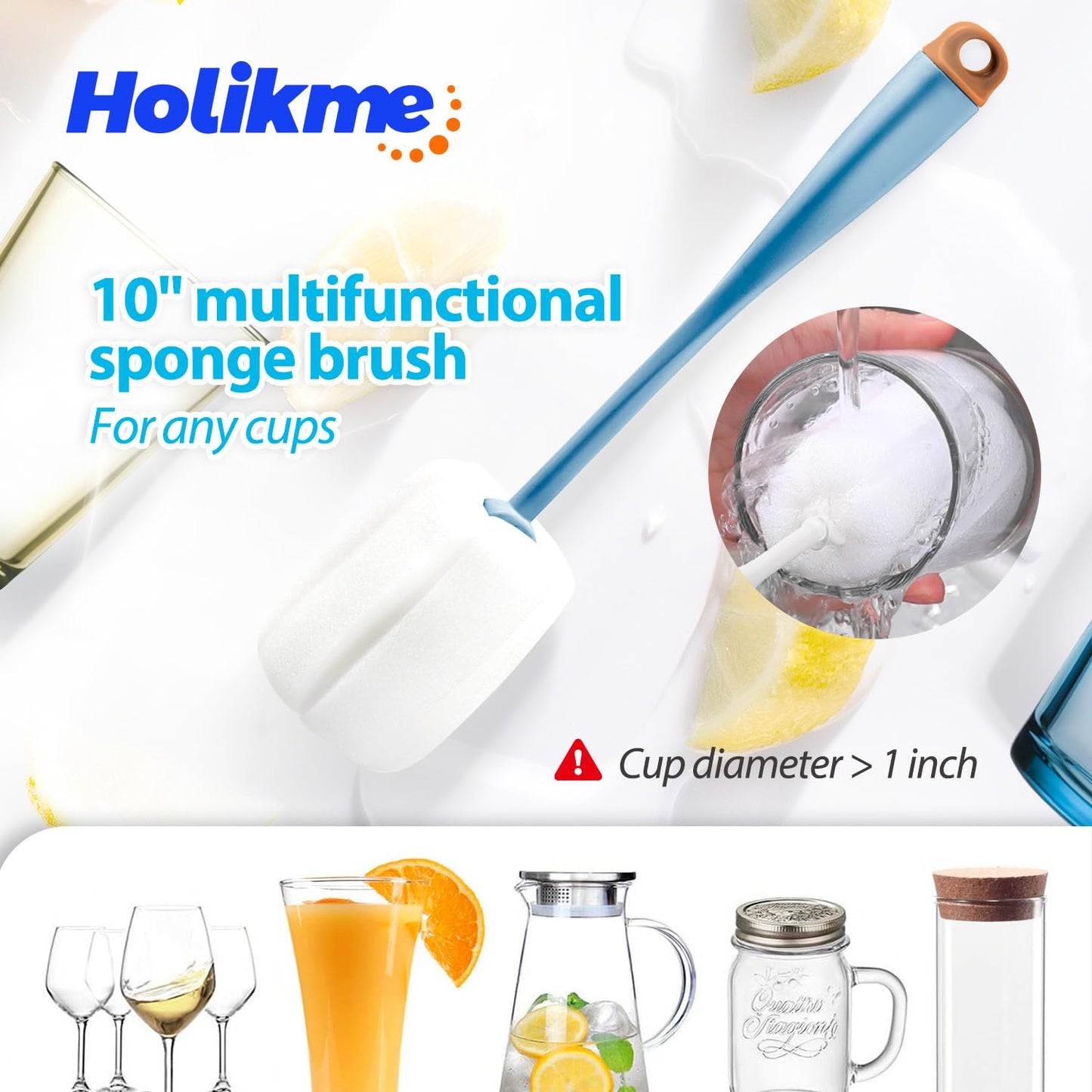 Holikme Bottle Brush Tube Cleaning Lab Set with Long Handle, Cup Cleaner for Washing Narrow Neck Beer Wine Decanter Pipes Lids Sinks Cap Covers, White