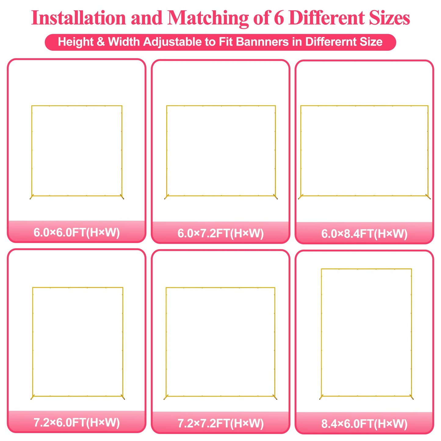 Wokceer Wedding Arch Backdrop Stand Square 6.6FTx6.6FT Gold Metal Balloon Arch Stand Garden Arbor Backdrop Frame for Wedding Birthday Party Baby Shower Photo Booth Background Decoration