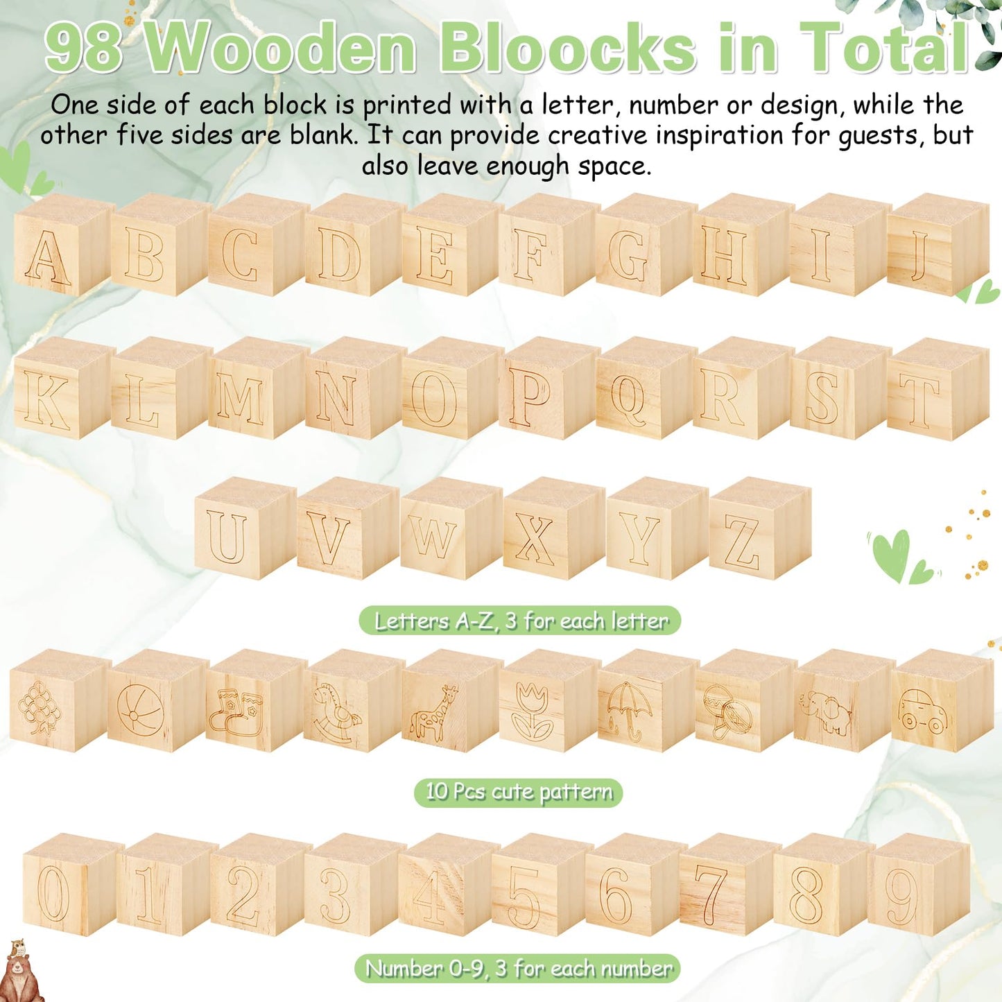 Marsui 136 Pcs Baby Shower Blocks to Decorate Game Kit Includes 98 Wooden Blocks, 36 Markers, 1 Game Sign, 1 Storage Box for Baby Shower Gender Reveal Activity Party Decorations(Pink Elephant)