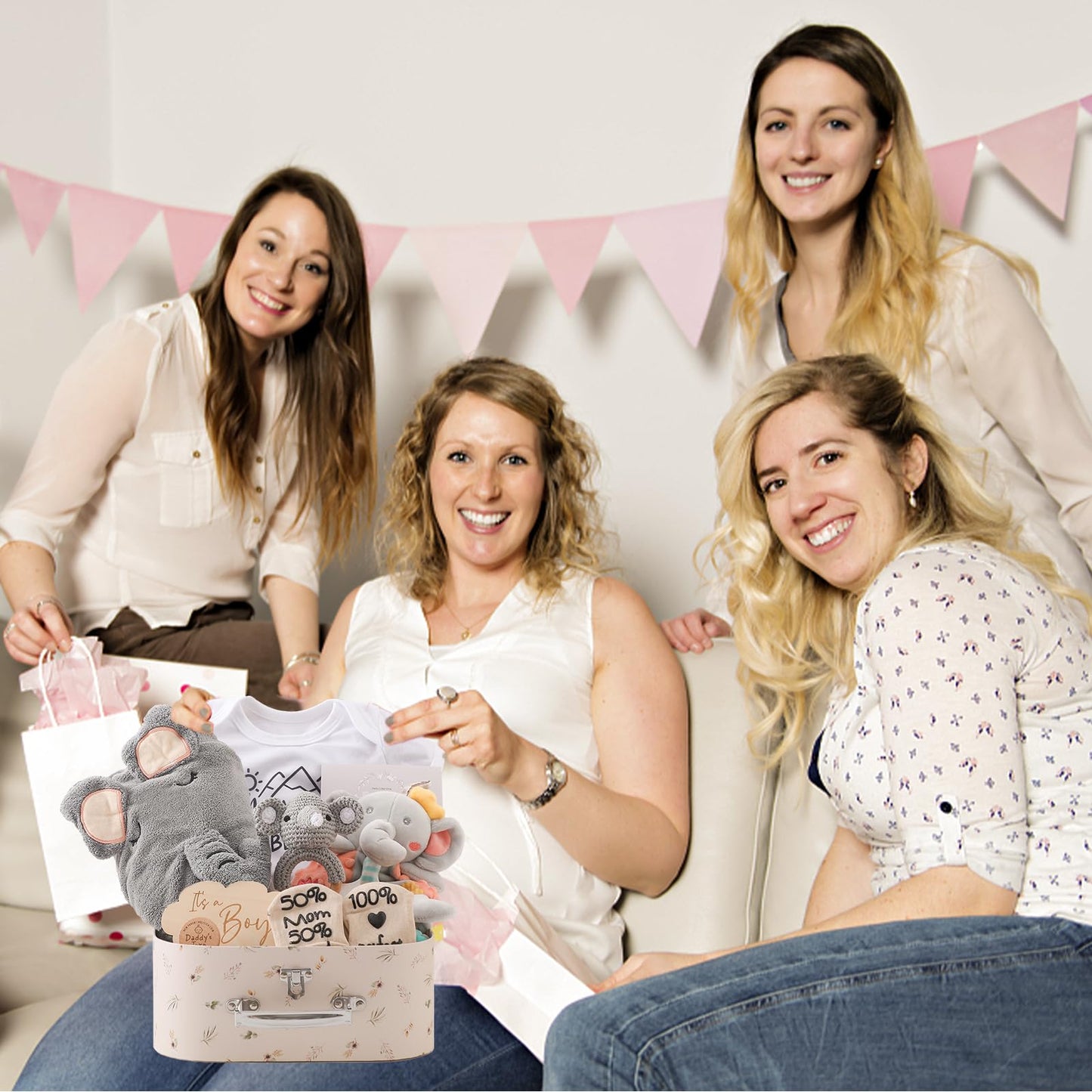 Bopoobo Baby Shower Gifts for Boys - New Born Gifts, Unique Essentials: Onesie, Blanket, Rattle, Lovey, Socks, Decision Coins, Milestone