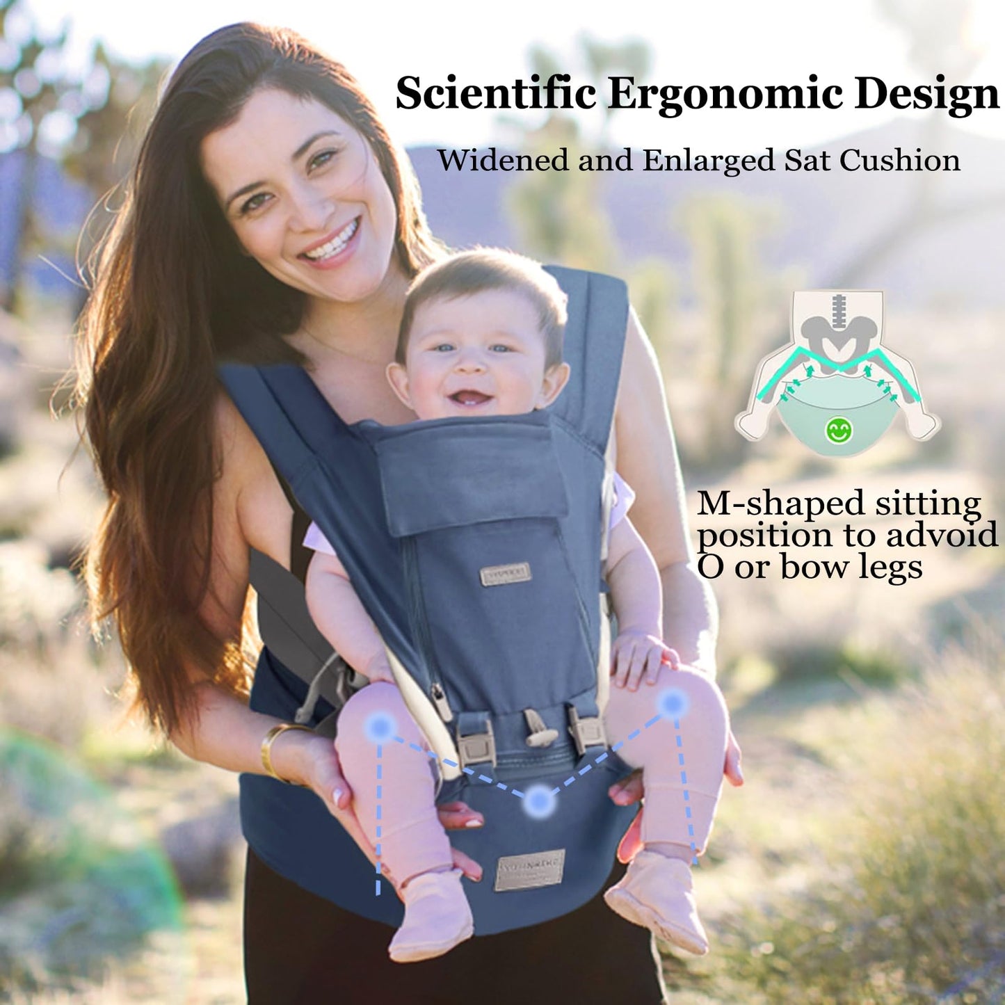 Baby Carrier, Ergonomic 6-in-1 Baby Carrier with Hip Seat for Newborn Infant Toddler, Adjustable Detachable Baby Holder Carrier for Dad Mom