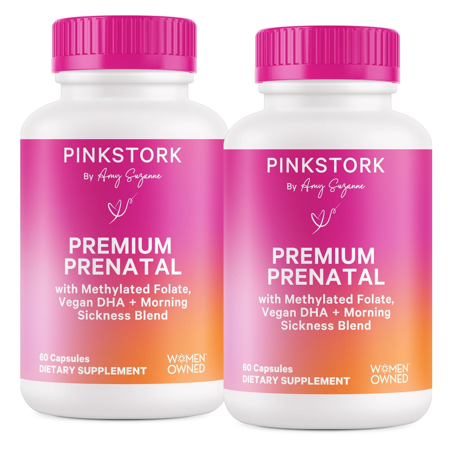 Pink Stork Premium Prenatal Vitamin for Women - Organic Whole-Food Ingredients, Multivitamin & Probiotics - Morning Sickness, Digestion, & Energy - Folate, B6, & Iron - 60 Capsules
