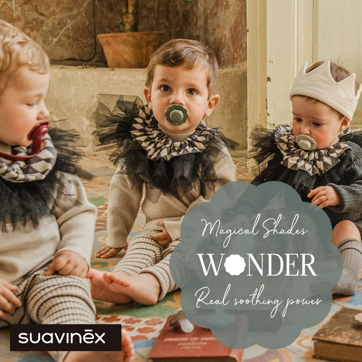 Suavinex Wonder Baby Pacifier, SX Pro Silicone Nipple, Reversible, Non Irritating Shield Design, 2 Pk Pacifiers 0-6 Months, Made in Europe, Mauve/Chalk