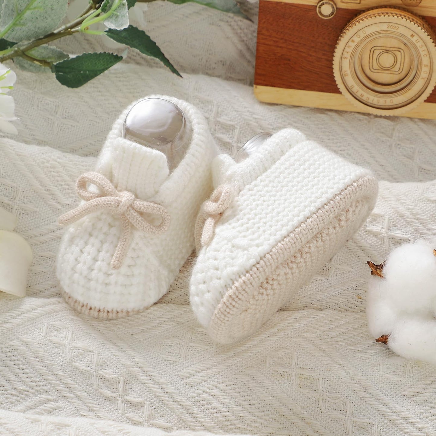 LAWKUL Baby Booties Knit Newborn Shoes Cozy First Walkers Infant Toddler Boots for Boy Girls 0-3 Months