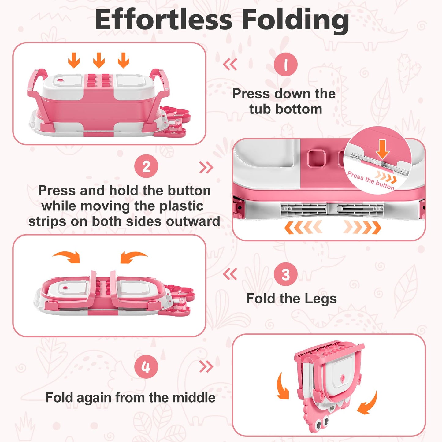 Collapsible Baby Bathtub for Newborn, Foldable Baby Bath Tub with Thermometer & Soft Floating Cushion & Drain Hole, Portable Travel Infant Bath Tubs for Newborns to Toddler 0-36 Months Girl, Pink