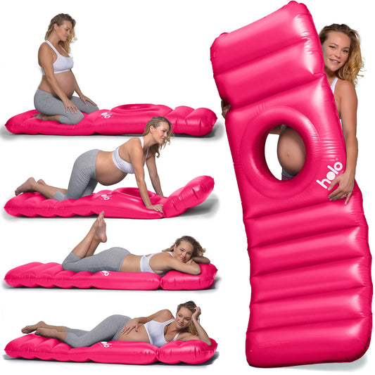 HOLO The Original Inflatable Pregnancy Pillow - Full Body Maternity Airbed/Float with Hole for Tummy - Sleeping Support & Comfort - Say Goodbye to Pregnancy Related Aches and Pains (White Sand)