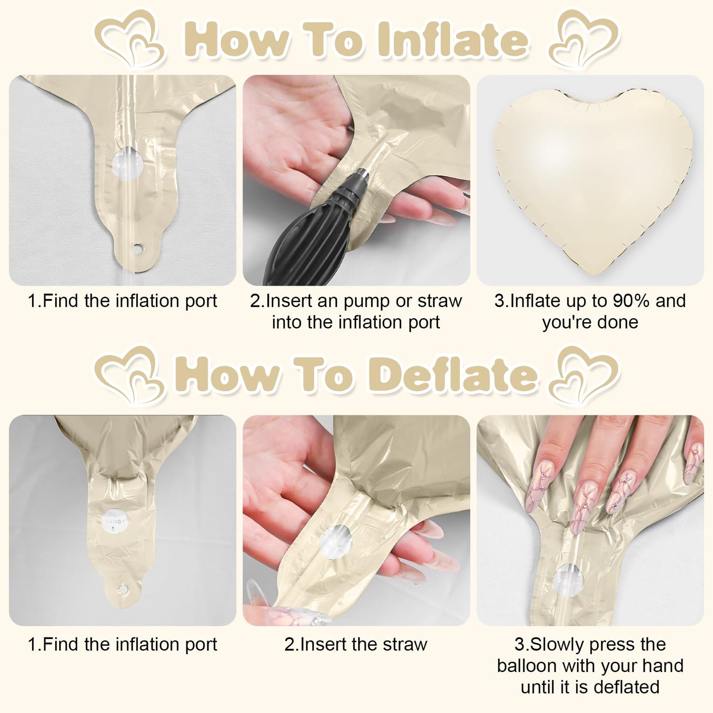 Sage Green Gold Heart Balloons,12Pcs Light Gold Heart Shaped Foil Balloons,18Inch Cream White Helium Mylar Balloon for Baby Shower Birthday Anniversary Wedding Party Decorations