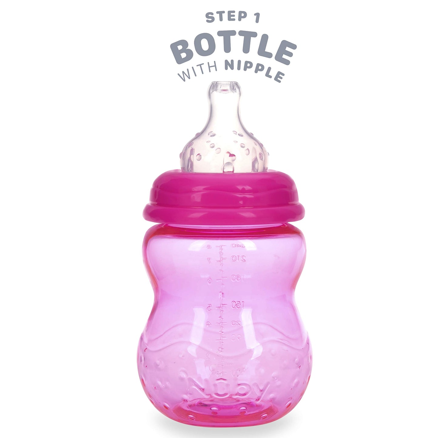 Nuby 3 in 1 Baby Bottle to Training Sippy Cup - 8 Oz Toddler Cups Spill Proof with Soft Spout, Nipple & Removable Grip Handles - Dishwasher Safe (Blue)