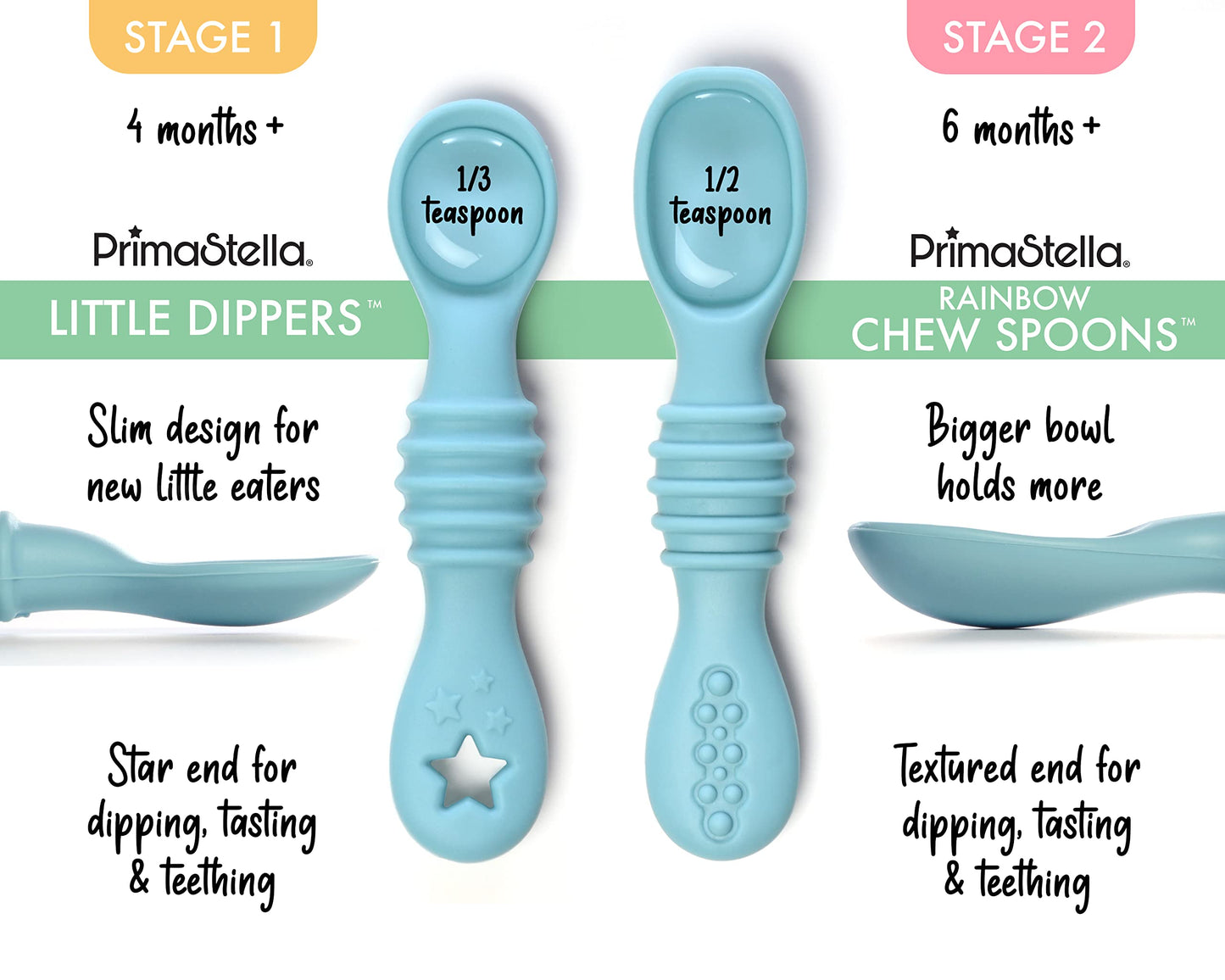 PrimaStella Little Dippers - First Stage Silicone Baby Spoon 6 Pack