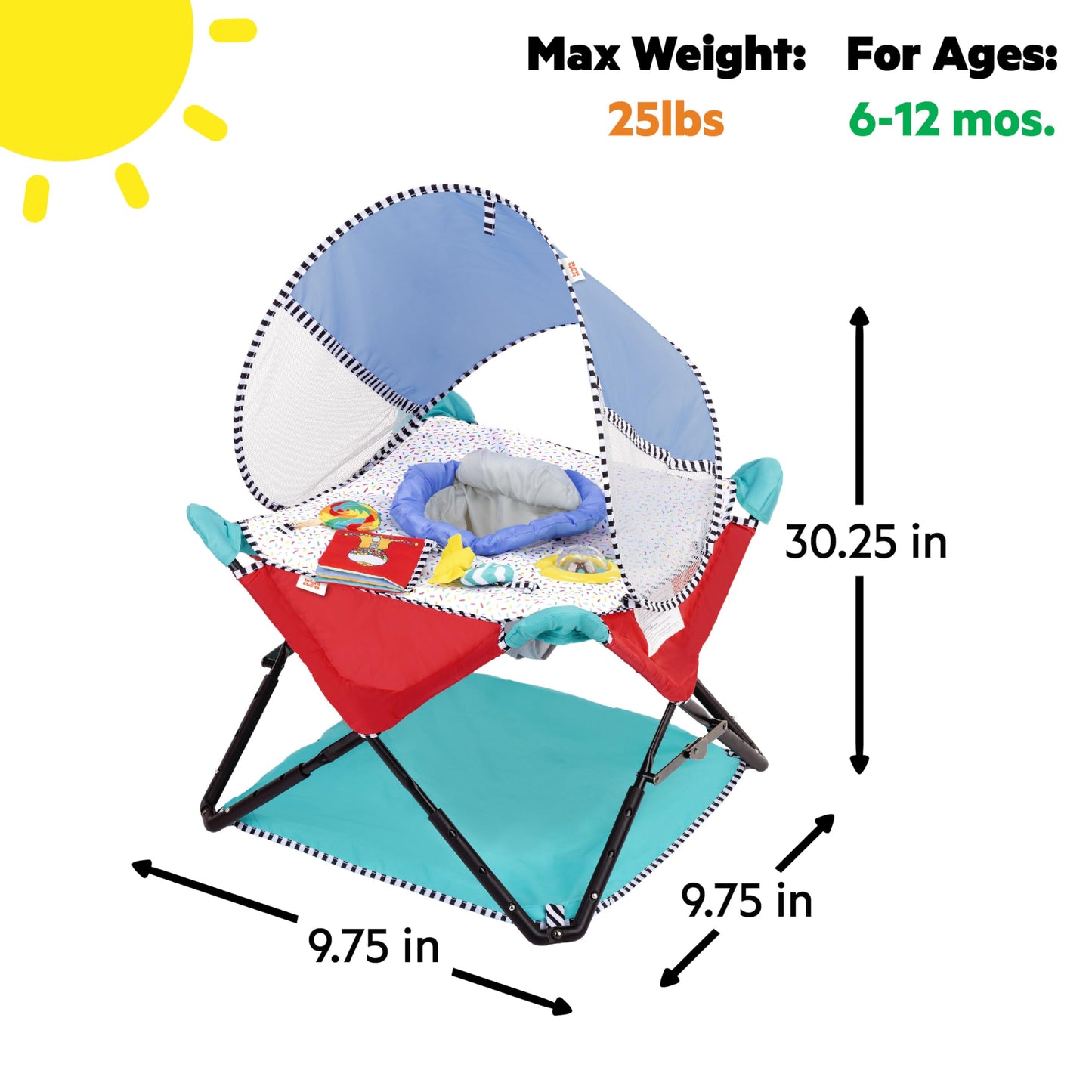 Bright Starts Pop 'N Jump Portable Activity Jumper, Indoor/Outdoor Use, Owl Forest with 4 Sensory Toys, Ages 6-12 Months