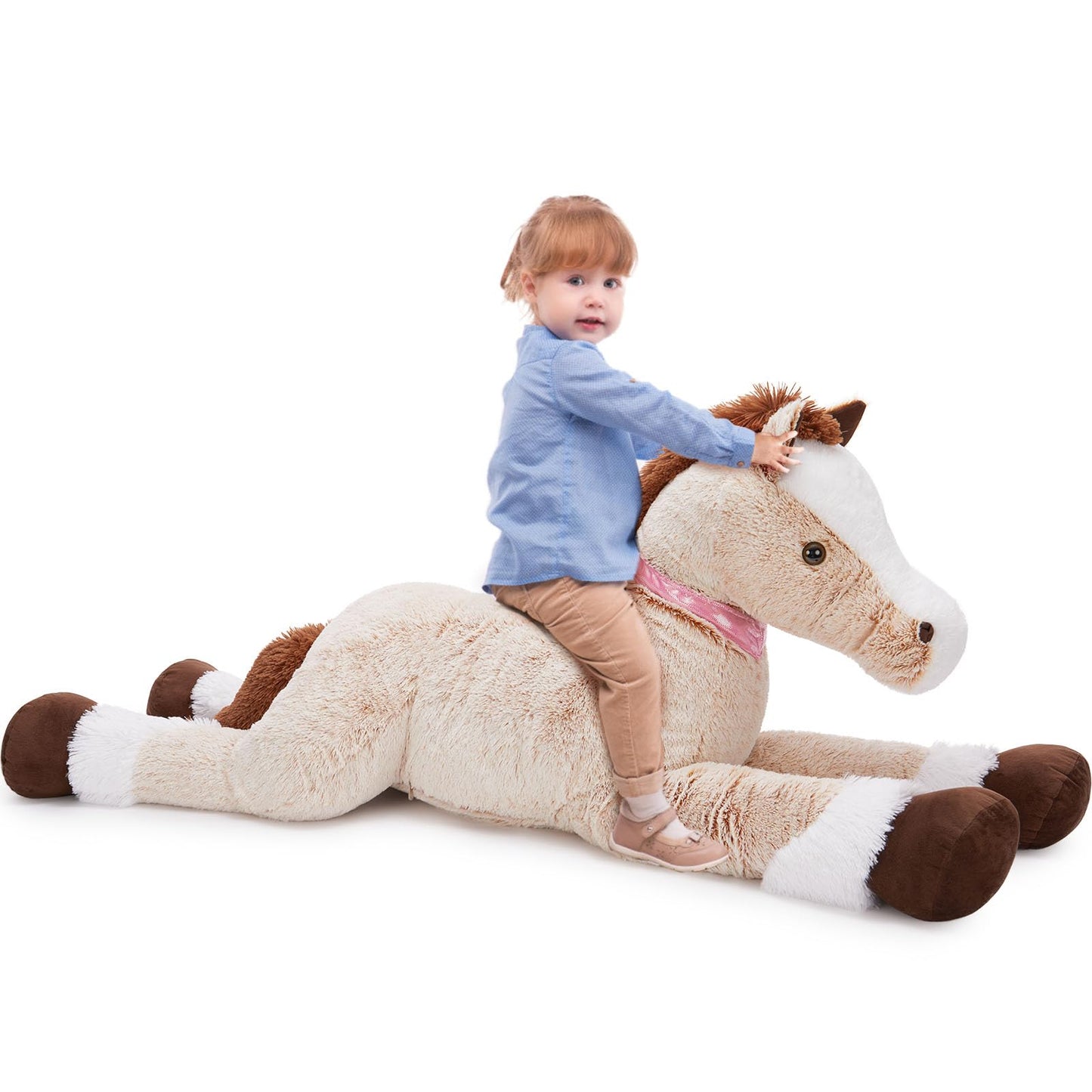 Tezituor 47 Inch Giant Horse Stuffed Animal, 4ft Realistic Chocolate Stuffed Horse Plush Toy, Hugging Soft Horse Pony Plush Pillow for Boys Girls,