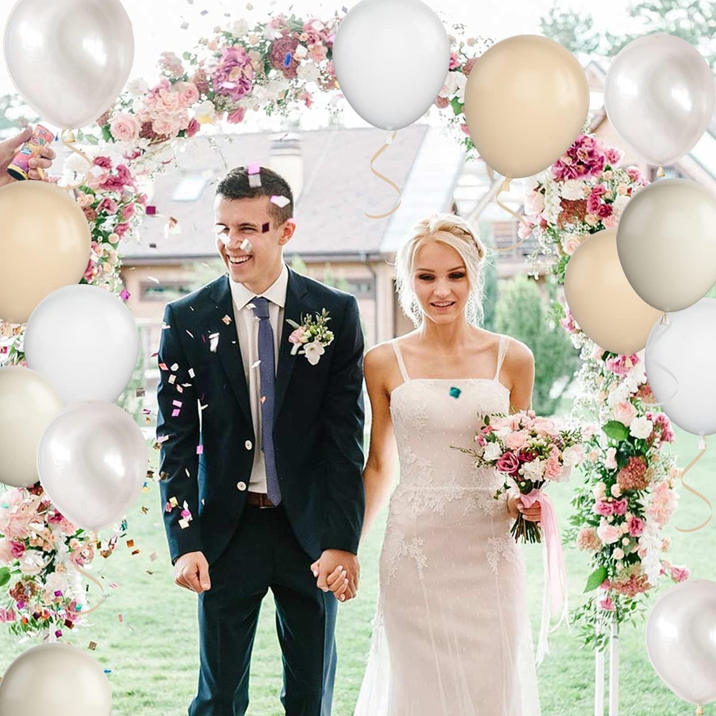 Beige Balloons, 60 PCS 12 Inch Cream Nude Sand White Clear Latex Birthday Balloons for Birthday Baby Shower Wedding Party Decorations