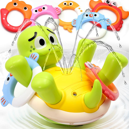Sizobi Baby Bath Toys, Rechargeable Turtle Bath Toy Sprinkler for Kids Toddler with 5 Rings, Bathtub Fountain Spray Toy for Baby, Mold Free Bath Toys for Kids Ages 1-3 4 5 6 Year Old Girl Boys Gifts
