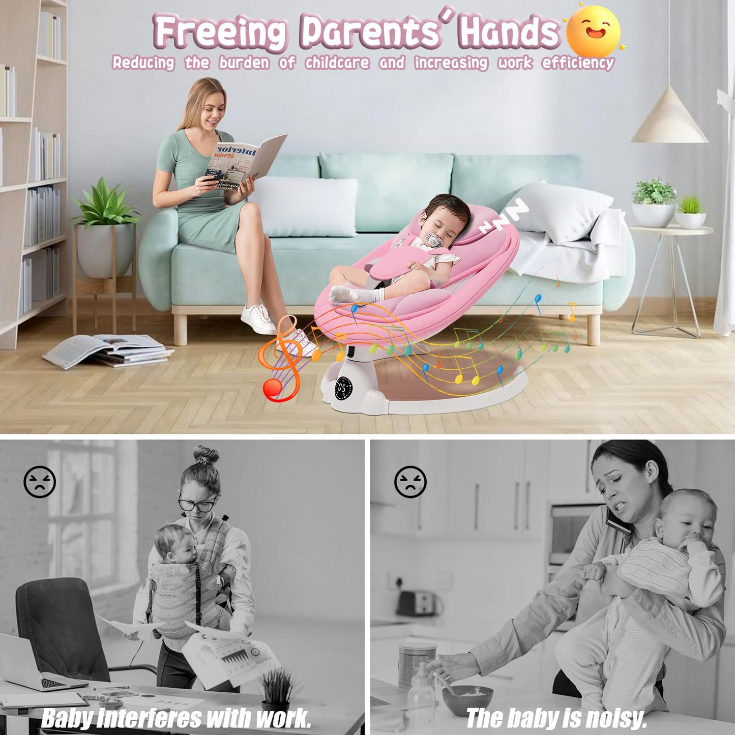 Electric Baby Swings for Infants to Toddler Baby Swing with Remote Control & Bluetooth Music 10-Preset Melodies (Pink)