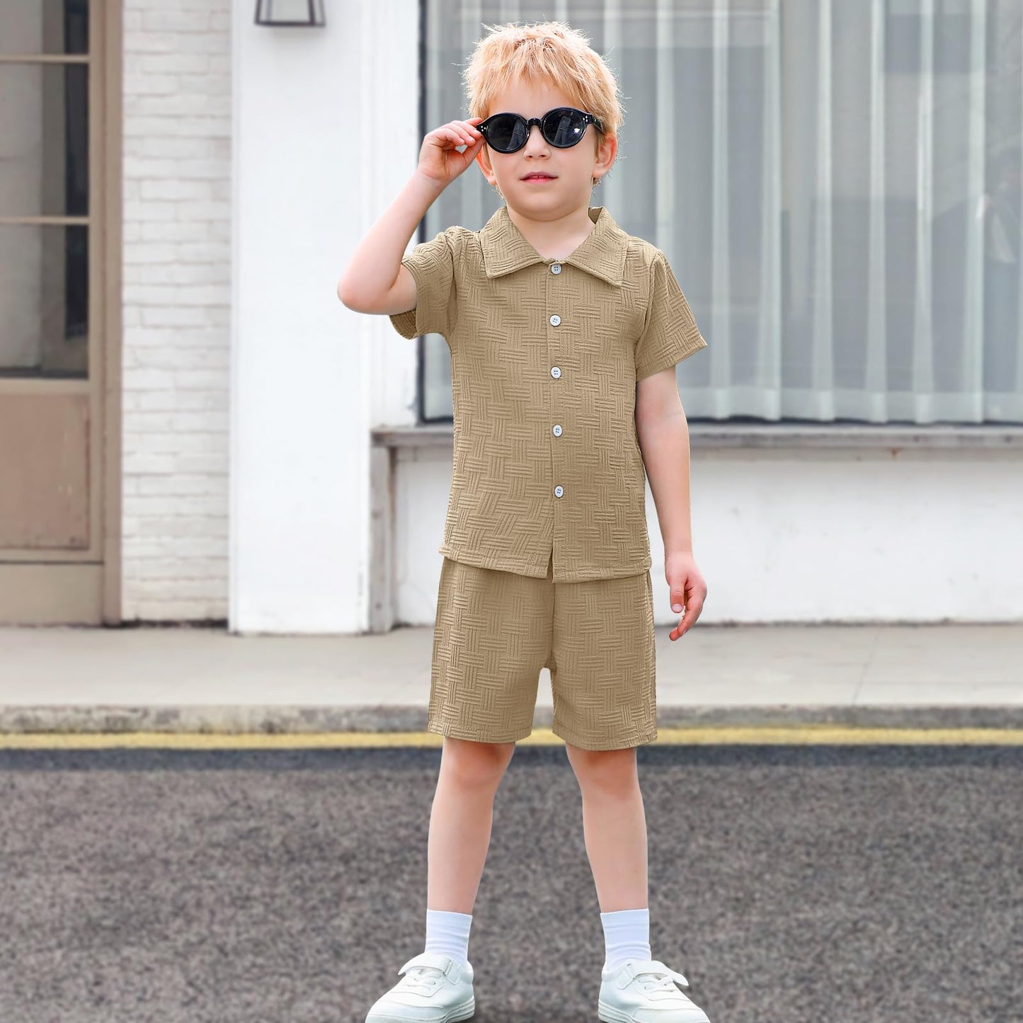 U·nikaka Baby Boys 2 Piece Summer Outfits Casual Toddler Short Sets Little Boys Button Down Shirts Tops and Shorts 2-6Y