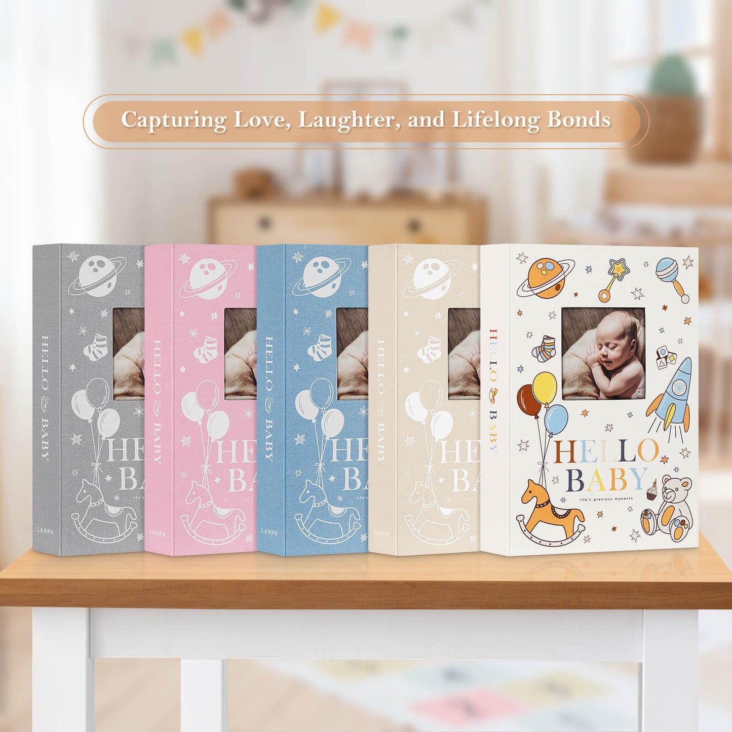 Lanpn Baby Photo Album 4x6 300 Pockets, Linen Newborn Bebe Ultrasound Photo Album with Memo Writing Area, Cover Photo Book, Picture Album for kids, Baby Girl Boy Memory Book Keepsake Colorful