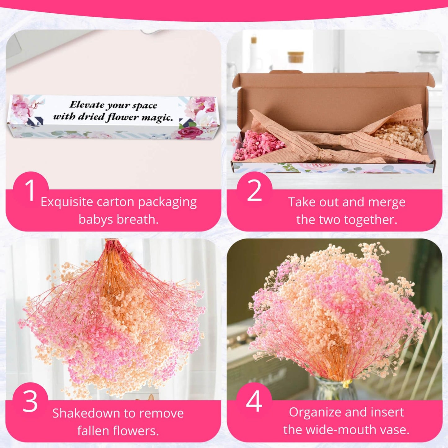 3500+ Dried Babys Breath Flowers Pink & White-17'' Baby's Breath Bulk Bouquet, Real Natural Dried Gypsophila Flowers for Resin, Home Vase Decor, Card DIY, Party, Wedding Flower Wreaths