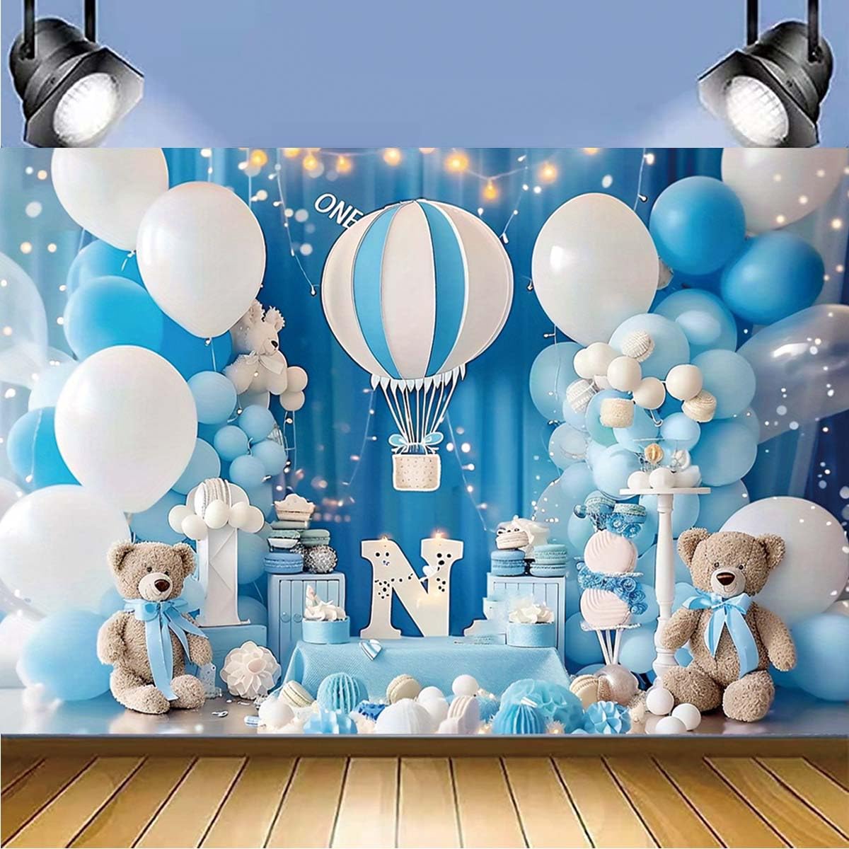 Pink Bear Hot Air Balloon Backdrop Girl Bear Balloons Baby Shower Background Girl 1st Birthday Party Banner Newborn Baby Shower Party Cake Table Decoration Photo Booth Props(Pink, 7x5ft)