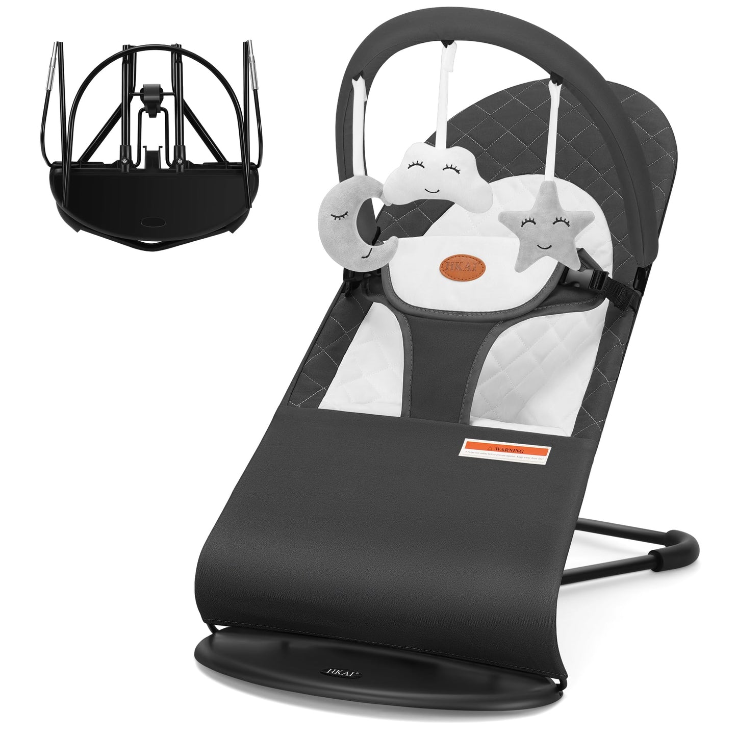 HKAI Baby Bouncer, Portable Baby Bouncer Seat for Babies 0-18 Months, 100% Cotton Fabrics, 3 Modes of use with Rocker and Stationary Options, Infant Rocker Chair with Hanging Toys-Organic Oat