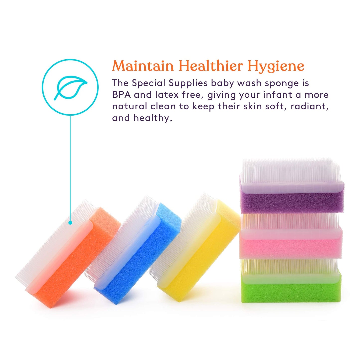 Special Supplies (6 Pack) Baby Bath Sponges Soft Foam Sensory Scrubber with Cradle Cap Bristle Brush - Body, Hair, and Scalp Cleaning - Gentle on Infant, Toddler Sensitive Skin - Great Sensory Feel
