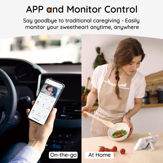 BOIFUN 2K Video Baby Monitor with Camera & WiFi, 360° Auto Tracking, 5" Screen, AI Motion & Cry Detection, Night Vision, Long Battery Life – Ideal for Busy Parents, Monitor via Smartphone App & Screen