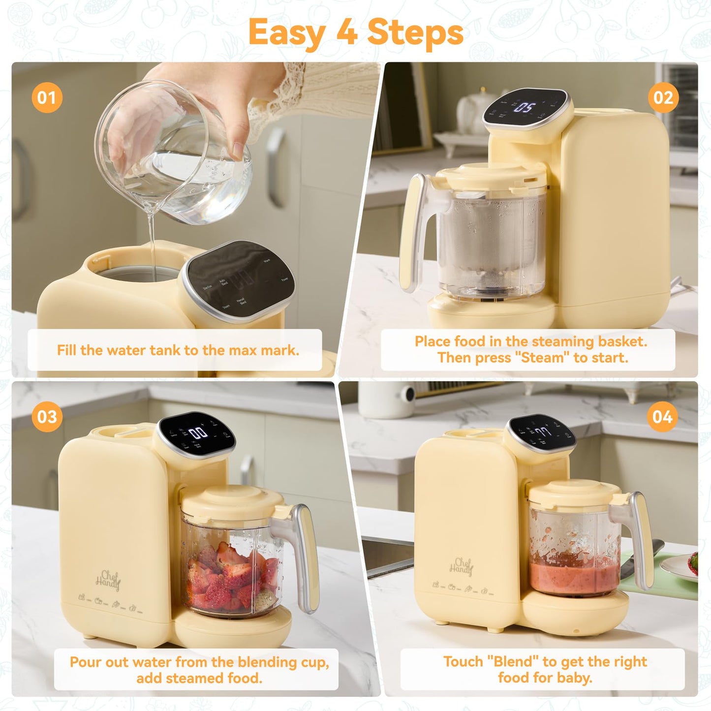 Baby Food Maker, 5 in 1 Baby Food Processor with Steaming Basket, Auto Cooking & Grinding, Touch Screen Control, Baby Steamer and Blender, Baby Food Puree Maker Warmer Mills Machine (Green)