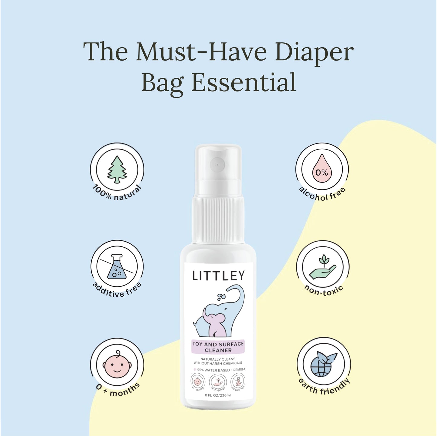 Littley Toy & Surface Cleaner with Hypochlorous Acid, Fragrance-Free, Made Without Ammonia, Bleach, Phosphates, Phthalates, or Dyes, 16oz Spray Bottle