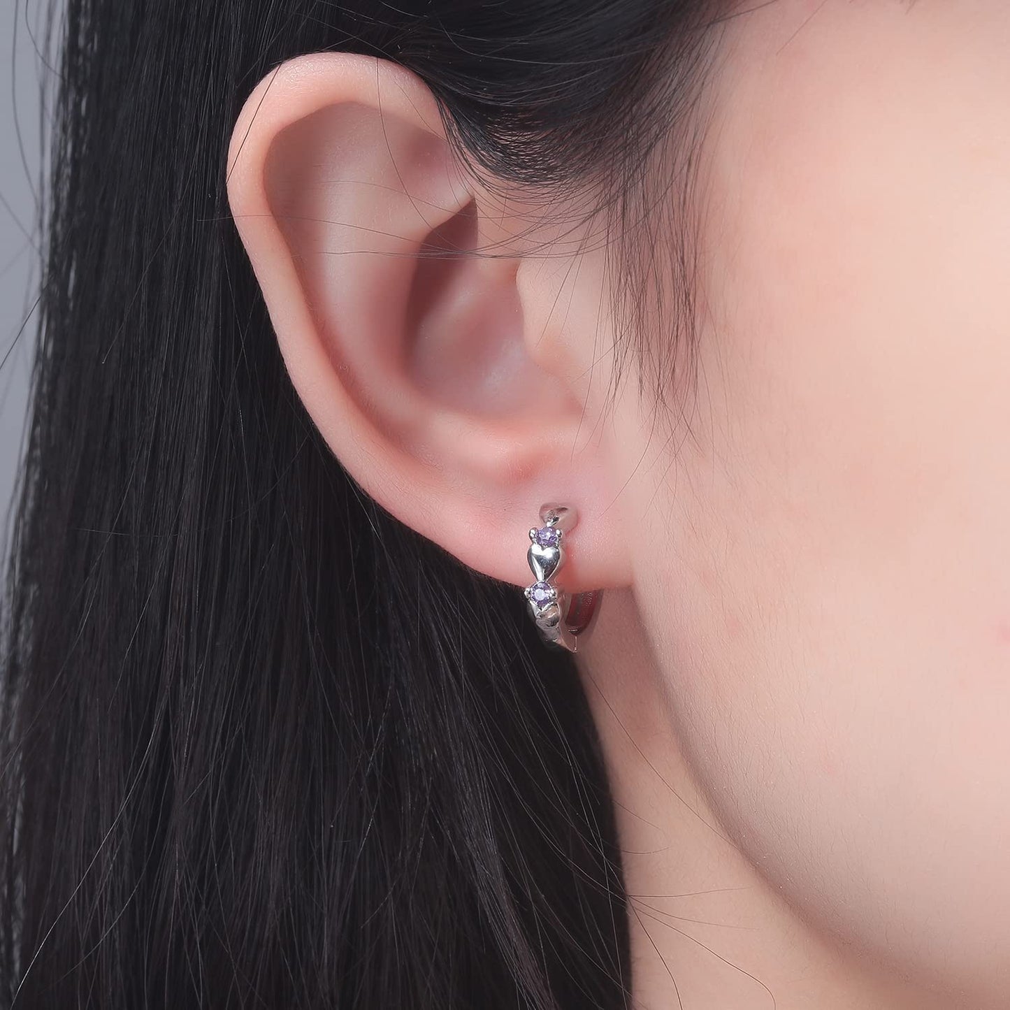 CiNily 14K White Gold Plated Small Hoop Earrings for Women Girls Heart Cubic Zirconia Hypoallergenic Earrings