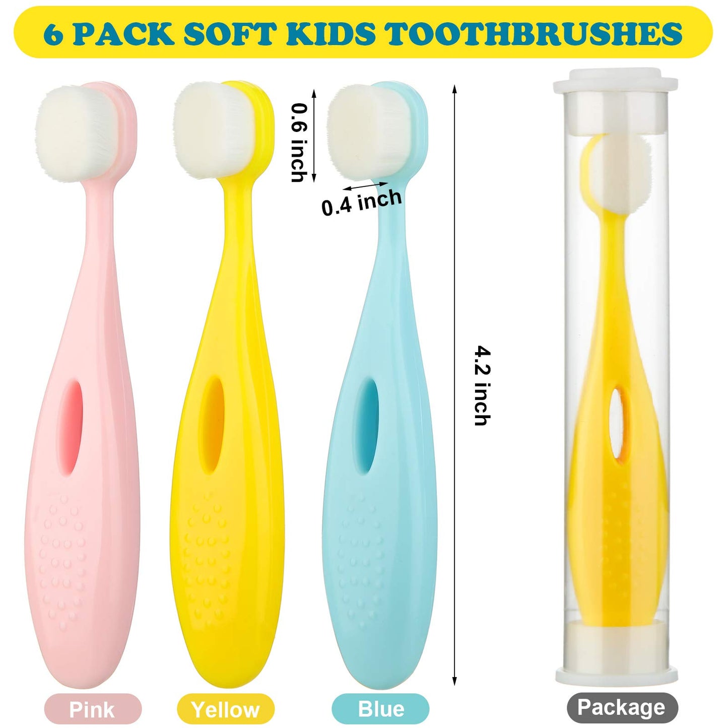 6 Pieces Kids Extra Soft Nano Toothbrush Children Bristles Children Micro Nano Manual Toothbrush Set with 20000 Bristles for Age 3and Above Boys Girls Gum Protecting Cleaning(Cute Style)
