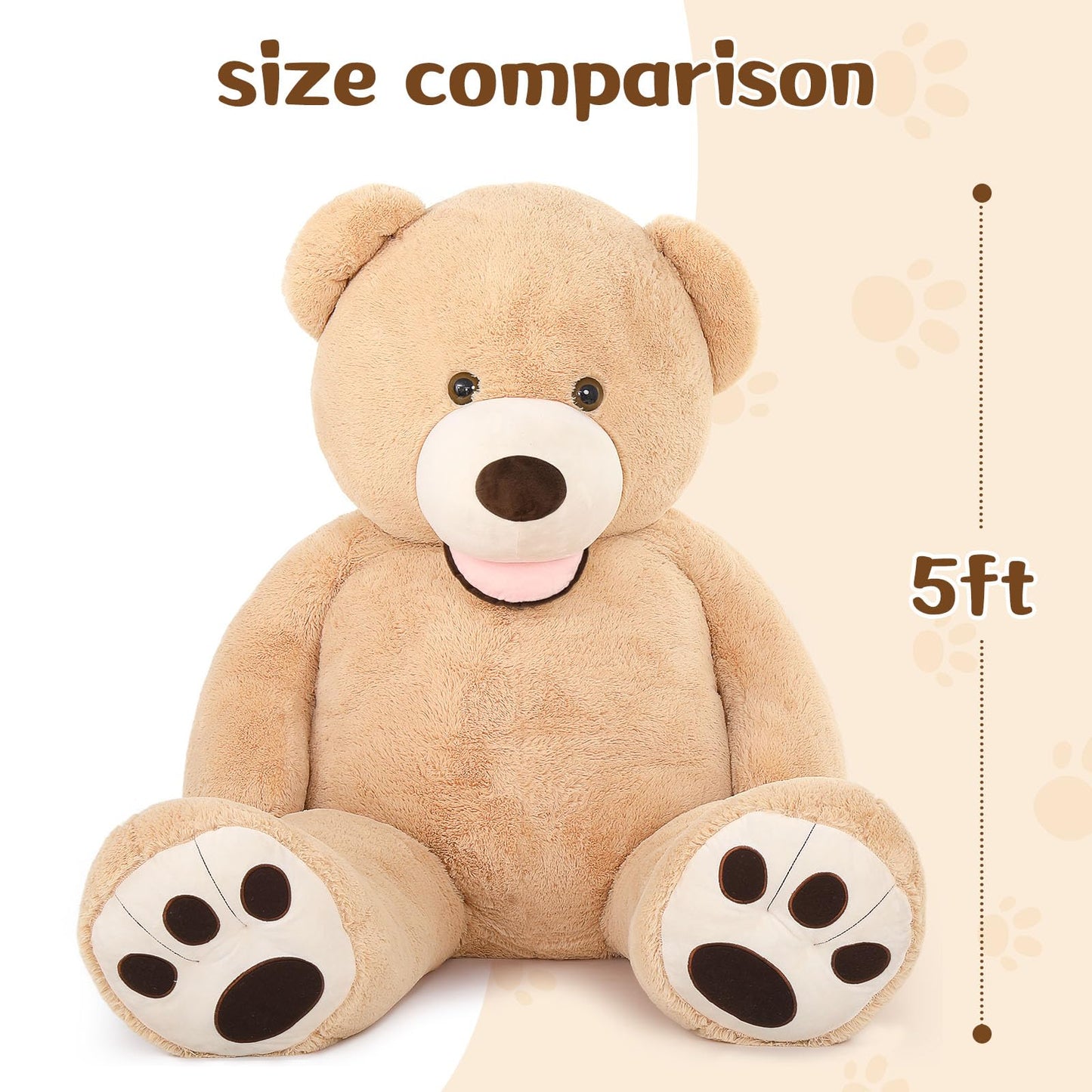 MorisMos Smile Giant Teddy Bear, 51inch Large Stuffed Bears with Big Footprints, Big Stuffed Animals Cuddly Plush Gifts for Girlfriends, Boyfriend, Dark Brown