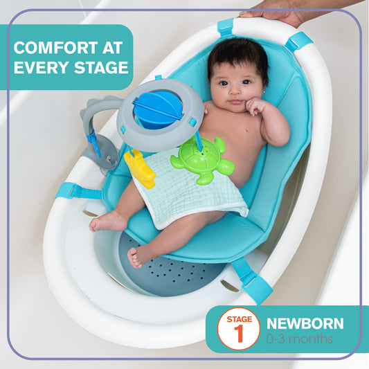 Ingenuity Room to Soak 4-in-1 Baby Bath Tub, Newborn to Toddler, Adjustable Full Coverage Sling, Supportive Seat, Includes 2 Pour & Rinse Cups, Easy Release Drain Plug, 0M+