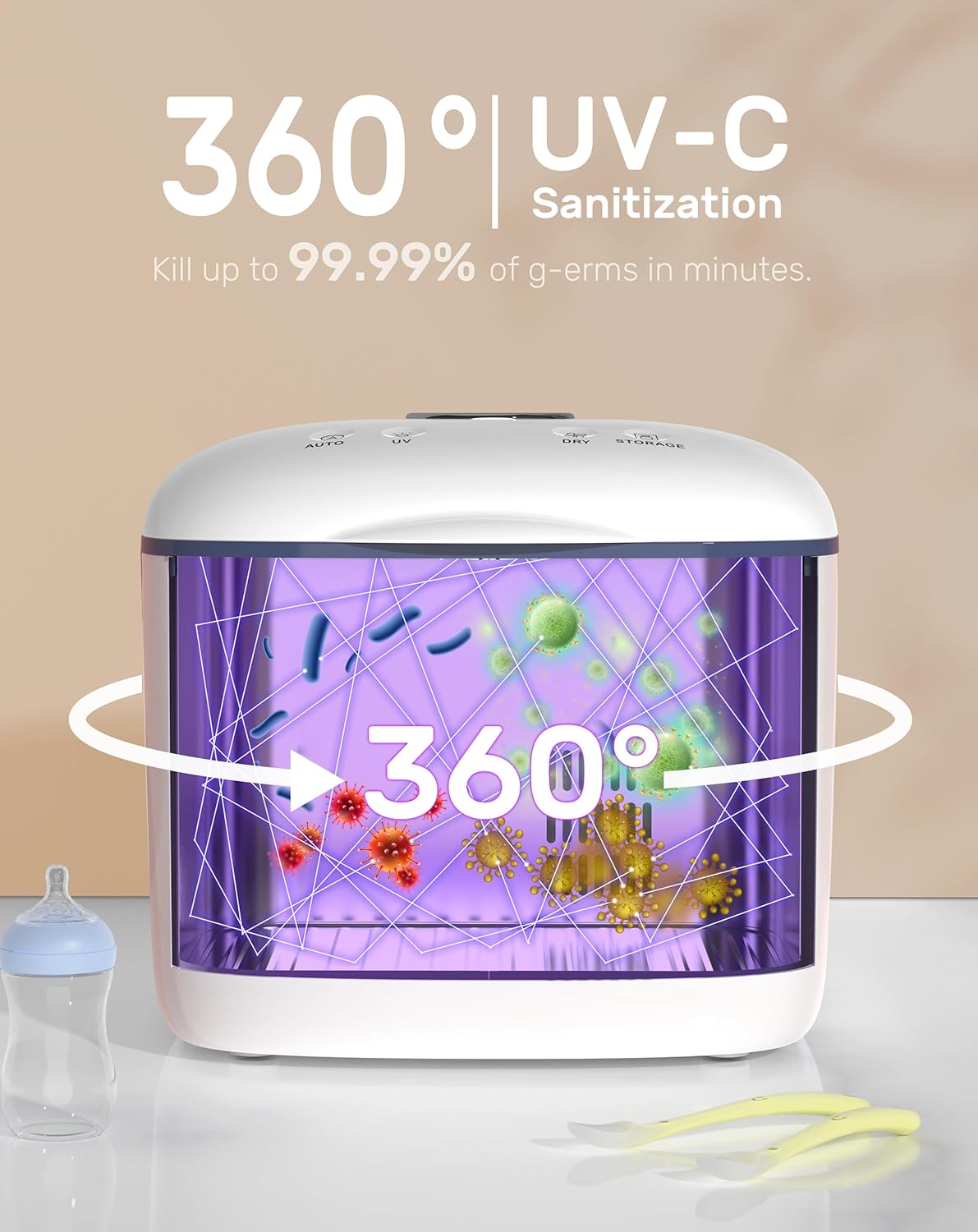 GROWNSY UV Sanitizer and Dryer, 4in1 Cleaner and Sanitizing Machine UV Sanitizer Box Household for Baby Bottles Toys Clothes Baby Stuff, for Family Toothbrush Beauty Tools Phone