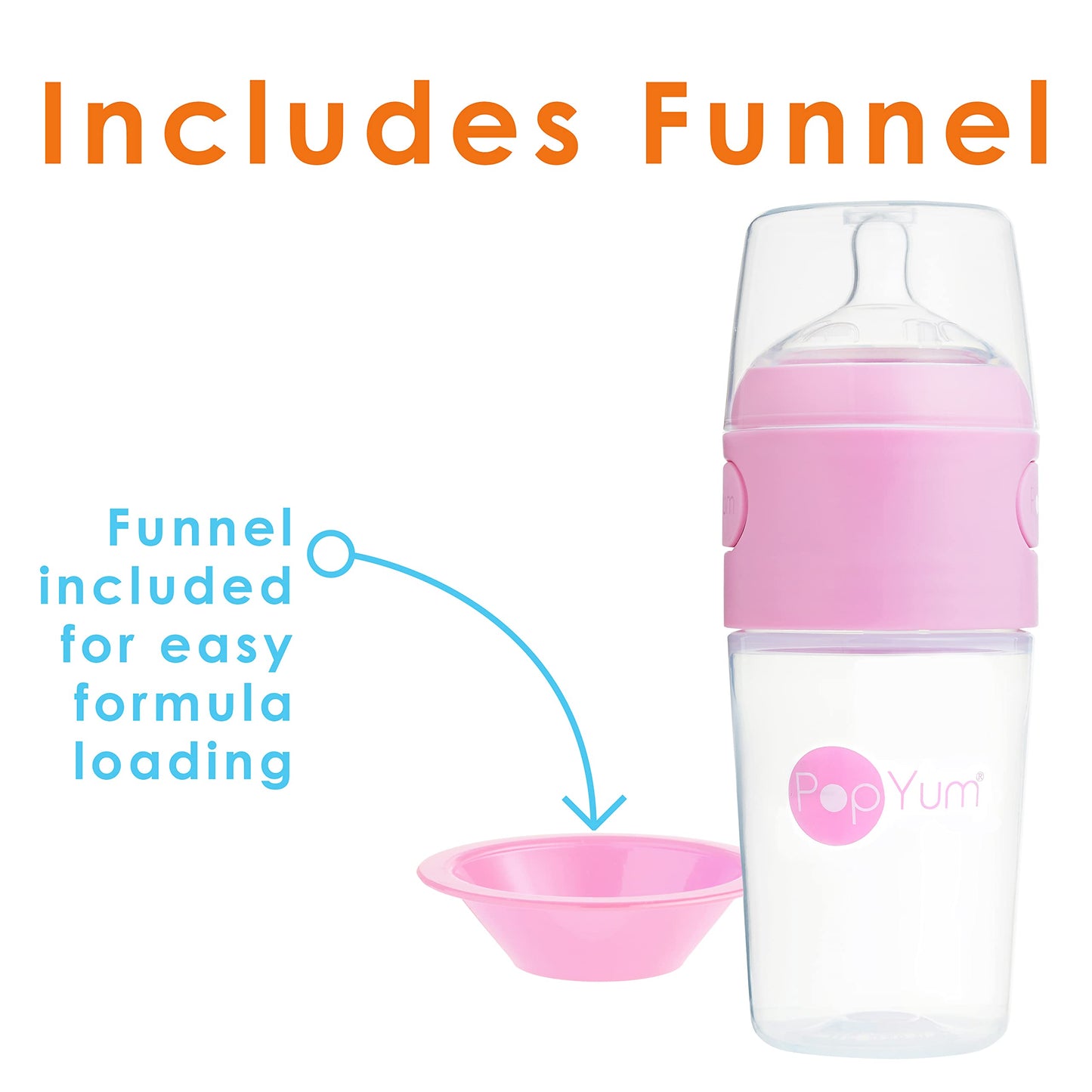 PopYum 9 oz Orange Anti-Colic Formula Making/Mixing/Dispenser Baby Bottle with #2 Medium Flow Nipple, 260 ml, BPA-Free, Natural Latch