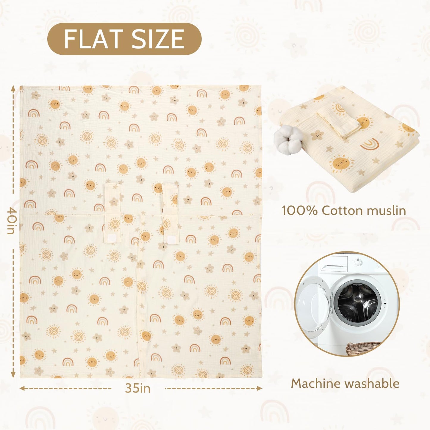 Muslin Car Seat Cover Baby Girls Boys, Summer Cotton Baby Car Seat Cover for Carseat, Comfortable Nursing Cover, Soft Baby Blanket, Breathable Lightweight Infant Stroller Canopy, Rainbow