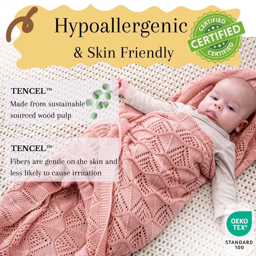 Hypoallergenic Baby Blanket - 30x40 Inches White, Oeko-TEX® Certified, Thermal-Regulating, Neutral Silky Soft Knit for Girls & Boys - Swaddle, Toddler, or Receiving Blanket