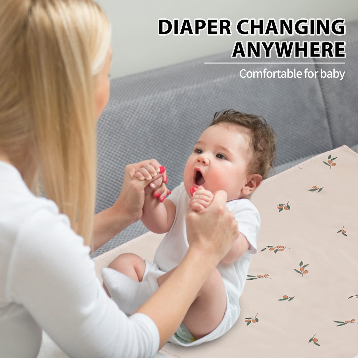 Vegan Leather Baby Changing Mat - Wipeable Portable Changing Pad, Foldable Travel Changing Mat for Baby, Newborns Toddlers Shower Gifts (Flower,20"*28")
