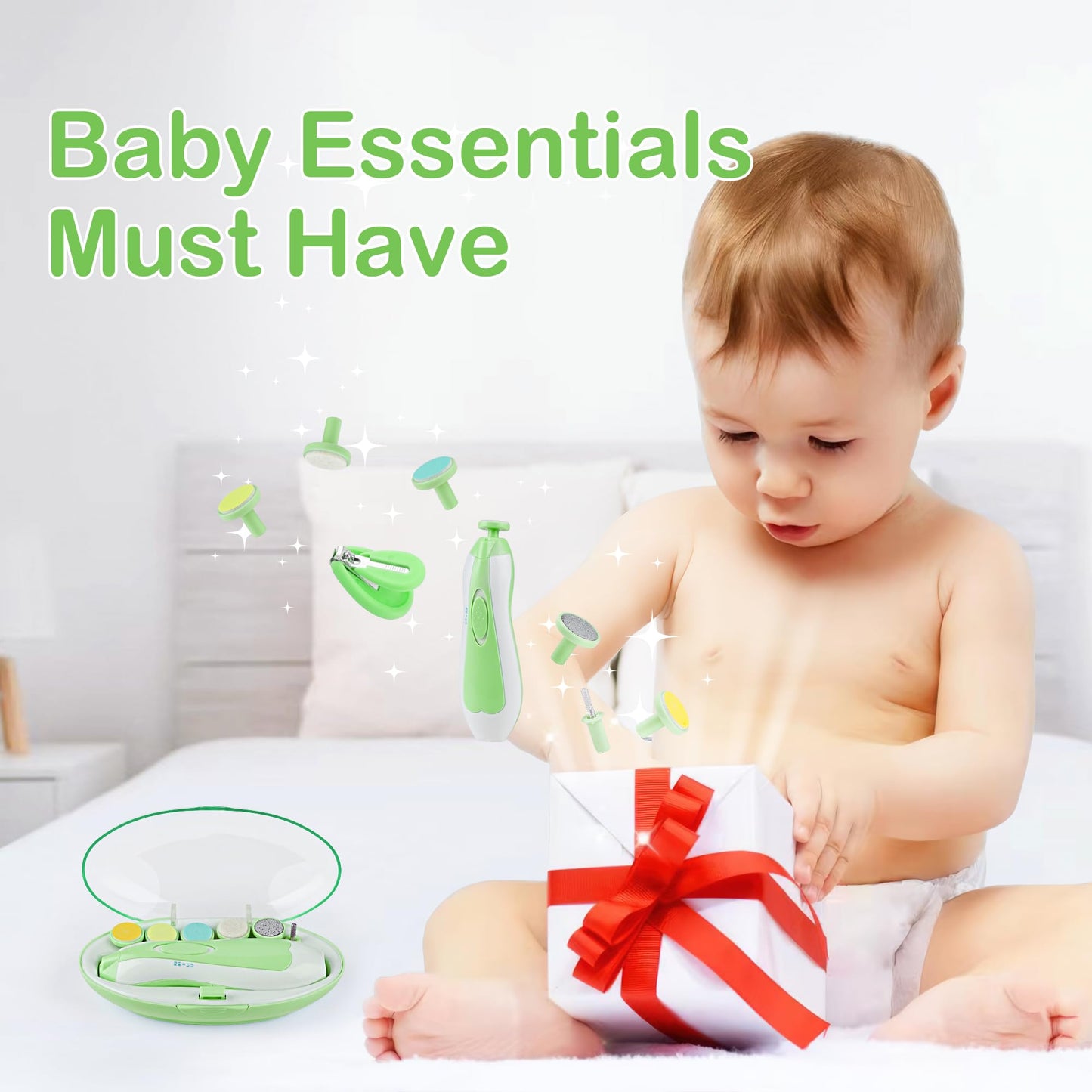 OTTOLIVES Baby Healthcare and Grooming Kit, 24 in 1 Baby Electric Nail Trimmer Set Newborn Nursery Health Care Set for Newborn Infant Toddlers Baby Boys Girls Kids (0-3 Years+) (Green)