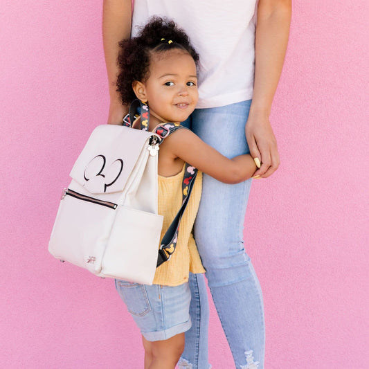 Freshly Picked Classic Mini II Diaper Bag Backpack, Wipeable Vegan Leather Disney, 8 Pockets (Mickey Mania)