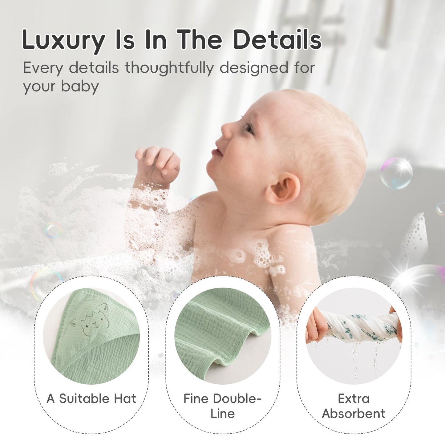 PHF 2 Pack Baby Hooded Towels, 100% Muslin Cotton Baby Bath Towel with Hood for Newborn, Infant, Toddler, Ultra Soft and Absorbent Baby Essentials Bath Towels for Girls, 32x32Inch, Floral