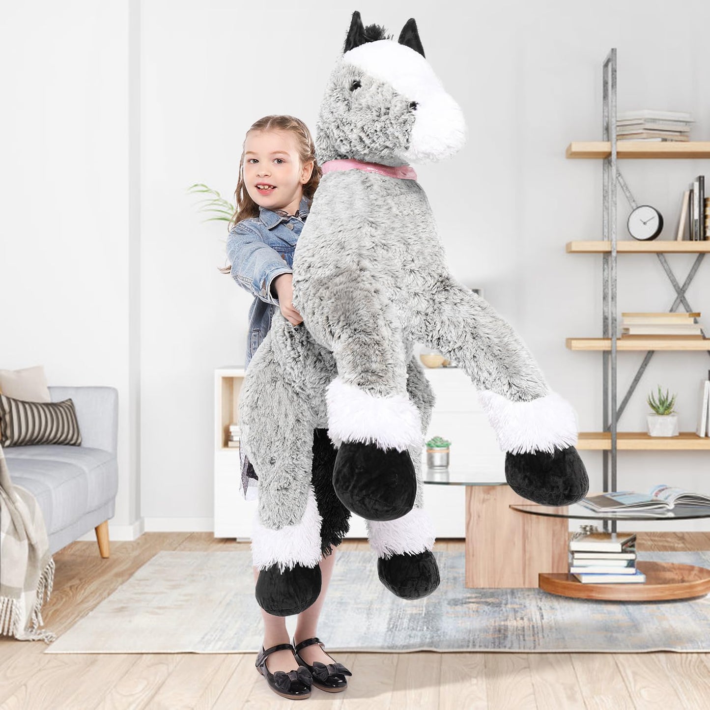 Tezituor Giant Stuffed Animal, 4ft Large Brown Pony Plush Toy, 47 inch Horse Plush Pillow Gift for Boys Girls