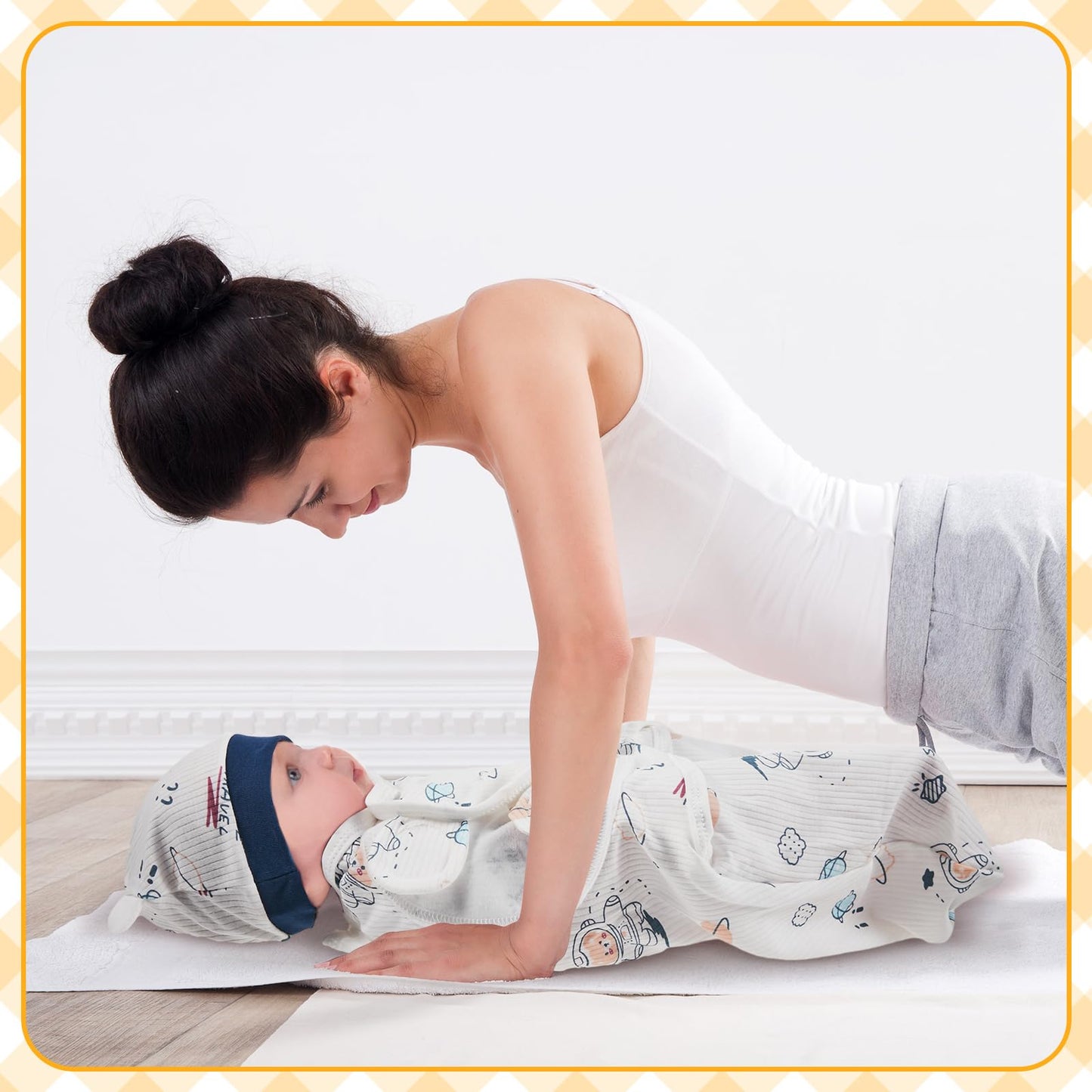 Ramede 6 Pack Baby Swaddle Blanket with Hats Sleep Swaddle for 0-3 Months Newborn Sacks Soft Cotton Wearable for Boy Girl