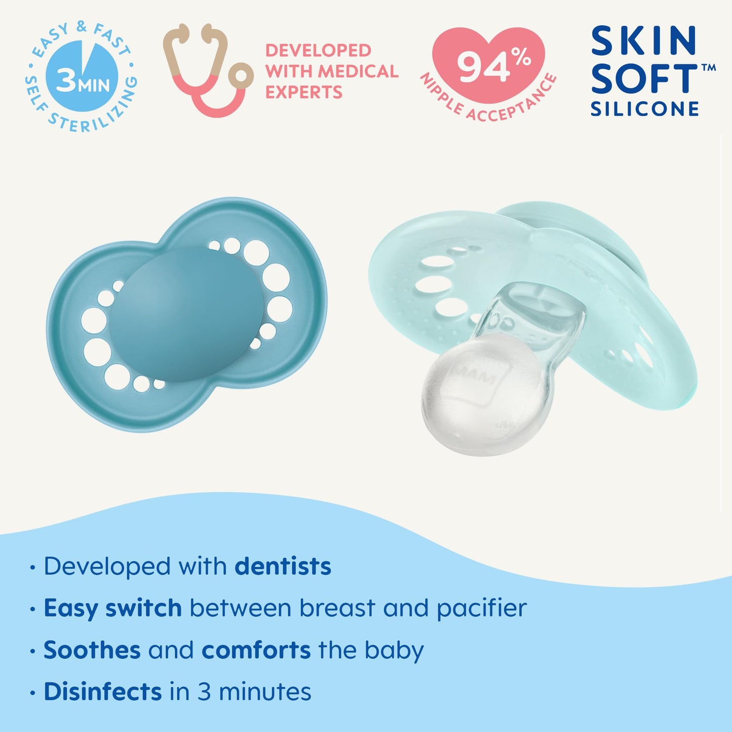 MAM Original Matte Baby Pacifiers, Binky for 6-16 Months, BPA-Free Silicone Nipple, Easy to Clean, Best for Breastfed Babies, Developed with Medical Experts, 2 Count Binkies with Sterilizer Case