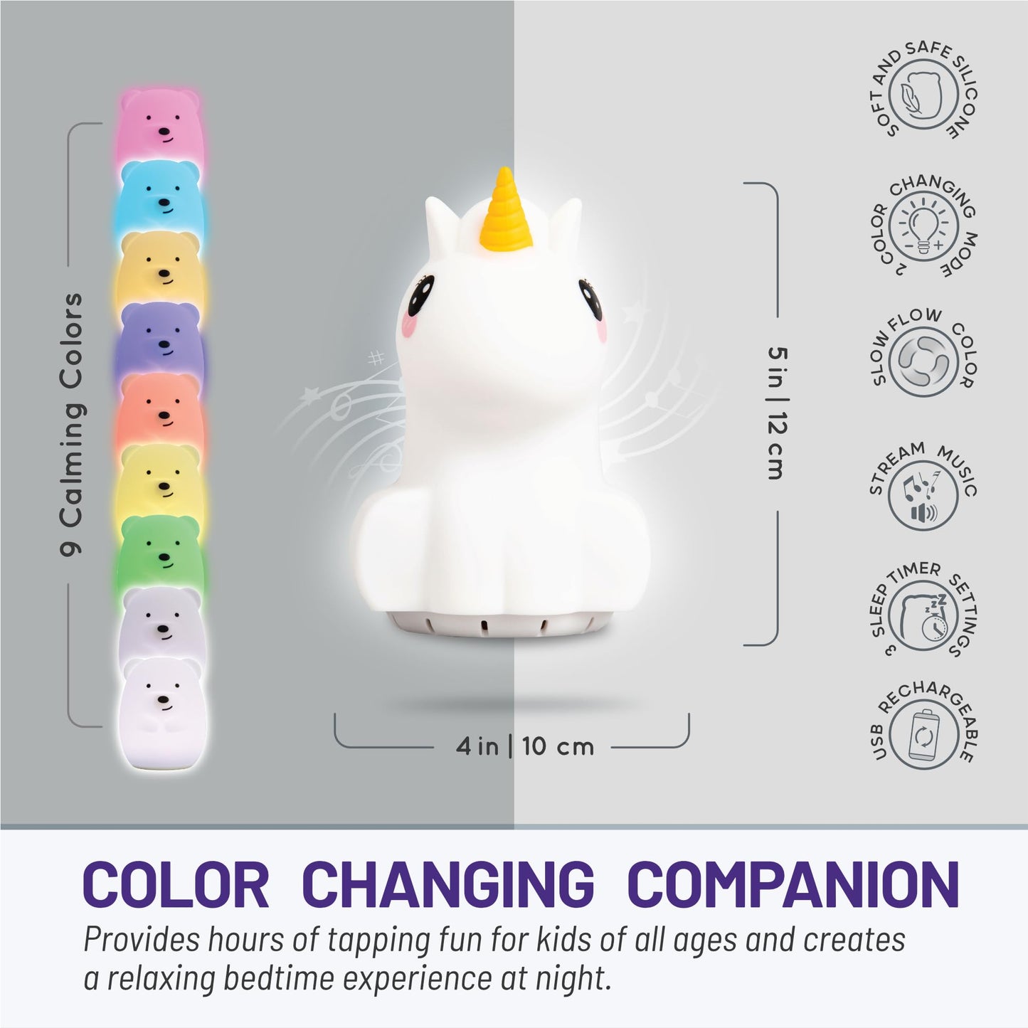 Lumipets Bear, Kids Night Light, Play Music, Silicone Nursery Light for Baby and Toddler, Squishy Night Light for Kids Room, Animal Night Lights for Girls and Boys, Kawaii Lamp, for Bedroom