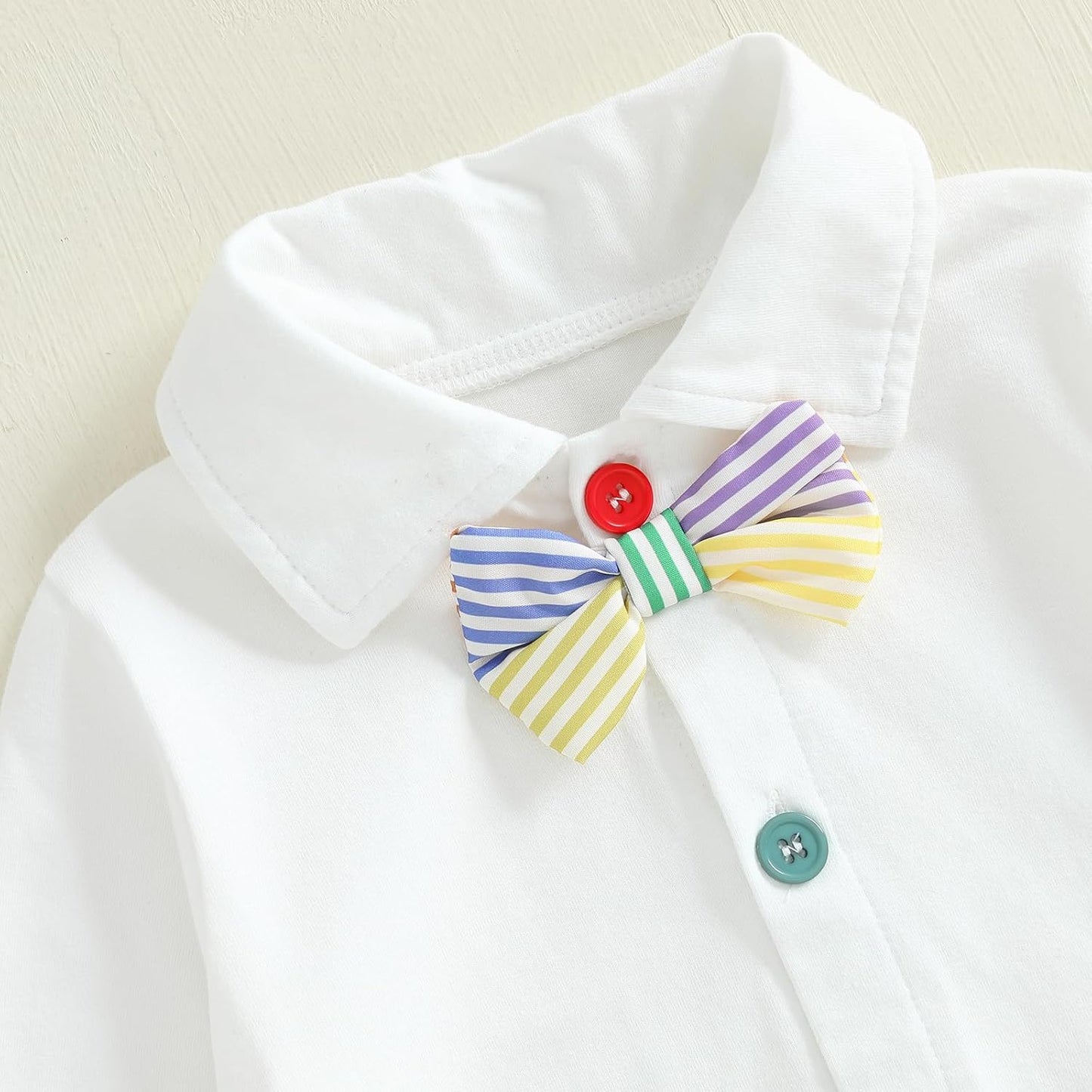 Infant Baby Boy Gentleman Outfit Long Sleeve Romper Bowtie Rainbow Striped Suspender Pants Set Dress Clothes Fall